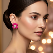 Flower Stud Earrings Set - 2-Pair Rhinestone Floral & Round Button Earrings, Cute Colorful Fashion Jewelry for Girls and Women (Style EF-6023S)