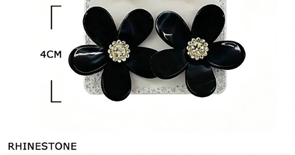 Floral Stud Earring Set – Black and Yellow Flower Earrings with Rhinestone Accents(EF-6024S)
