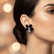 Floral Stud Earring Set – Black and Yellow Flower Earrings with Rhinestone Accents(EF-6024S)