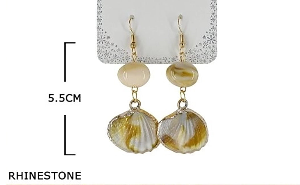 Beach-Themed Earring Set | Seashell, Starfish & Faux Pearl Dangle Earrings with Rhinestone Studs (EF-6025S)