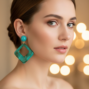 Geometric Drop Earring Set - 2-Pack / 3-Pack Marble Acrylic Square Dangle & Rhinestone Stud Earrings (EF-6026S)