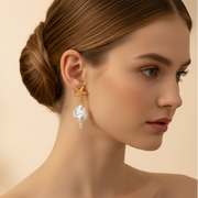 Ocean Theme Earring Set – Gold & Silver Starfish & Faux Pearl Conch Shell Dangle Earrings with Studs (EF-6037S)