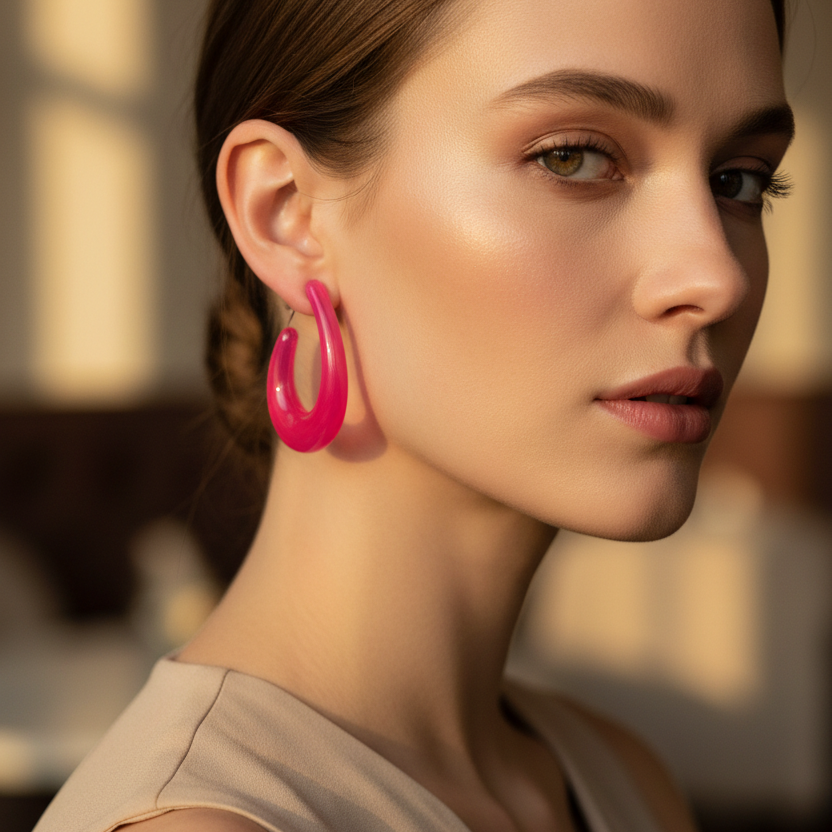 3-Pair Earring Set – Gold Studs and Vibrant Chunky Resin Hoops (EF-6045S)