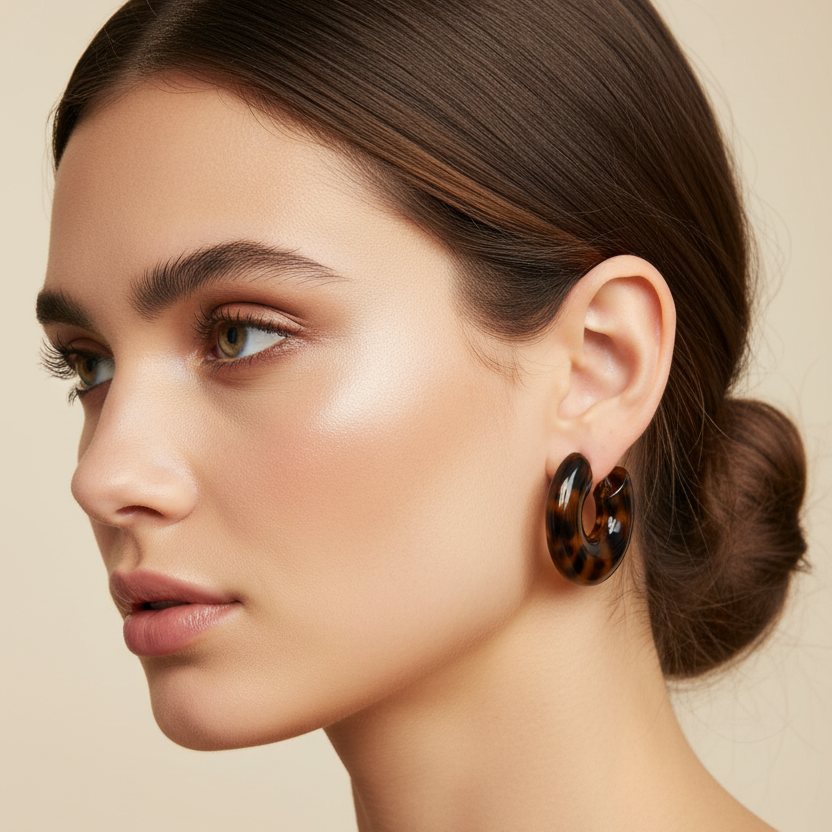 Tortoise Shell Hoop and Stud Earring Set (EF-6048S)