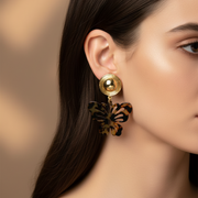 Leopard Print Butterfly Drop Earrings for Women – Tortoise Shell Pattern Acrylic Dangle Earrings, Gold & Silver Statement Jewelry, 6cm (EF-6053S)