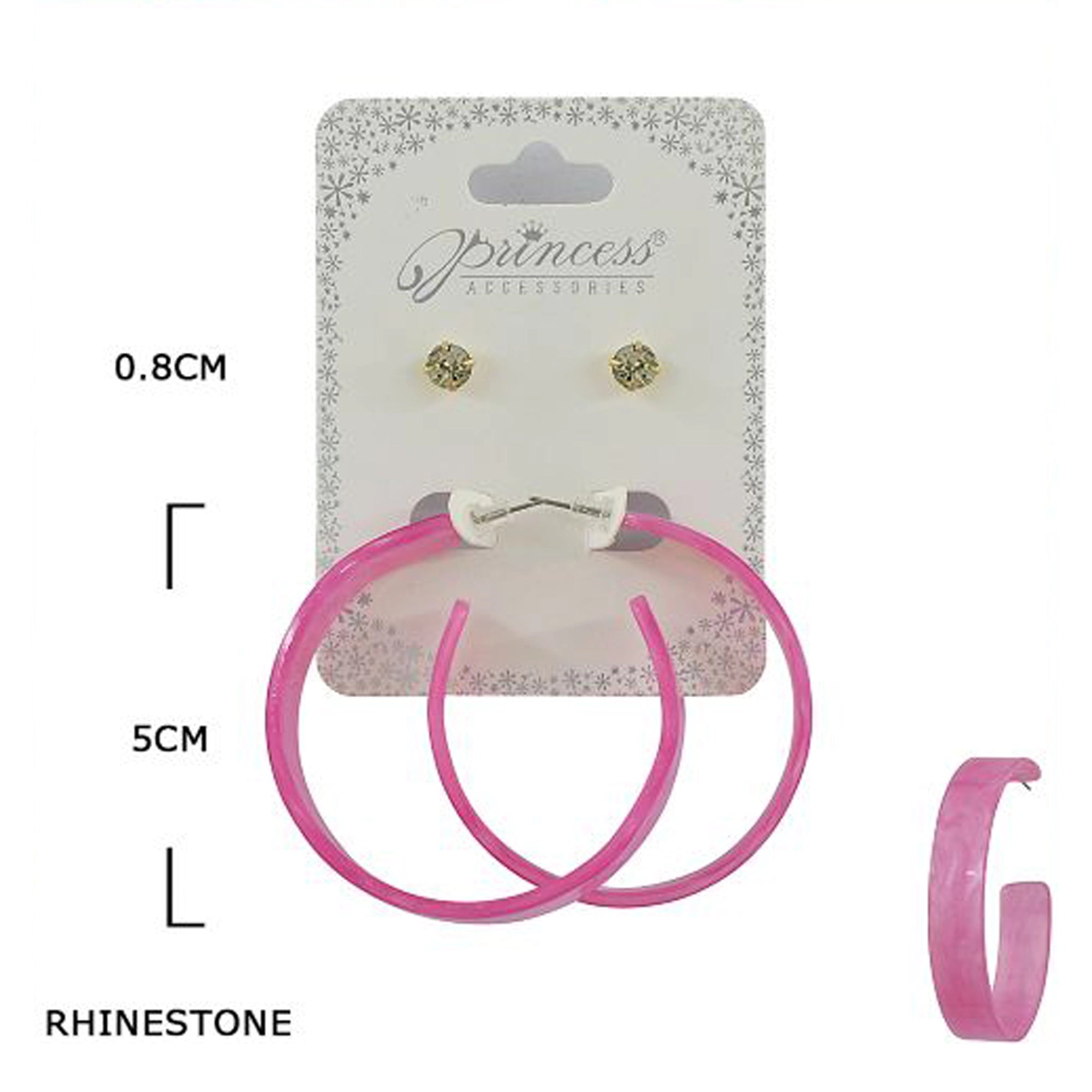 5cm Pastel Resin Hoops & 0.8cm Sparkling Rhinestone Studs - Earrings (EF-6056S)