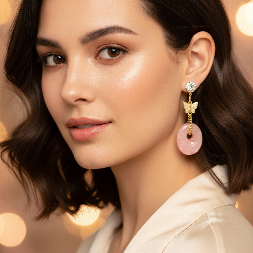 Elegant Butterfly Rhinestone Dangle Earrings – Marbled Resin Donut Drop Earrings (EF-6067S)