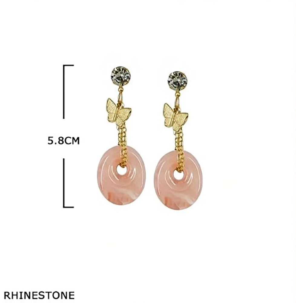 Elegant Butterfly Rhinestone Dangle Earrings – Marbled Resin Donut Drop Earrings (EF-6067S)