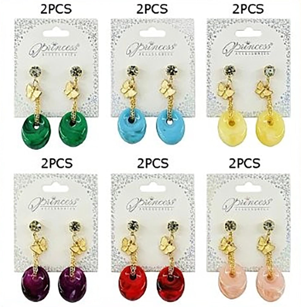 Elegant Butterfly Rhinestone Dangle Earrings – Marbled Resin Donut Drop Earrings (EF-6067S)