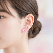 Cute Bow & Pearl Stud Earrings Set – Pastel Polka Dot Resin Ribbon Earrings for Girls & Women (6-Piece Multipack) (EF-6089PD)