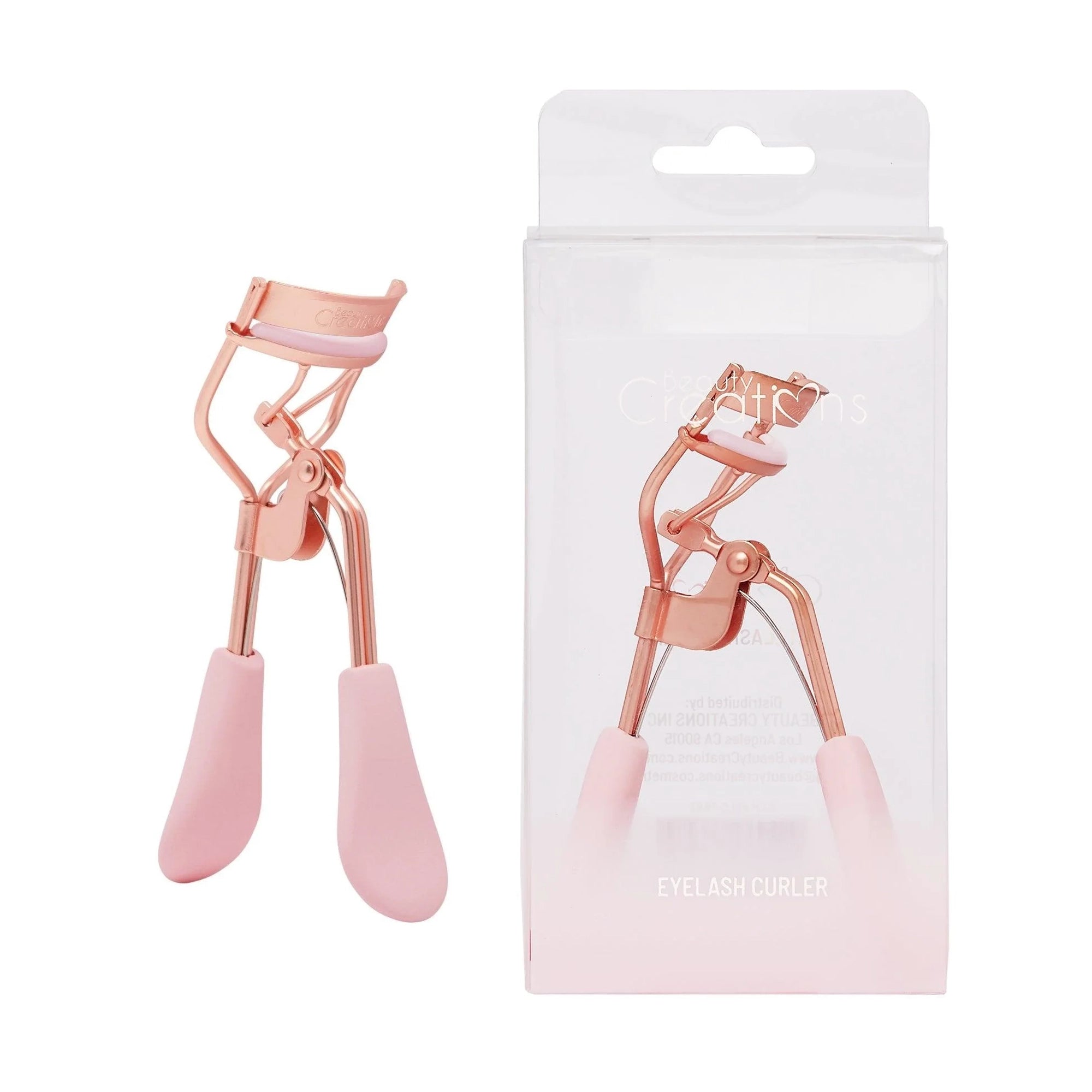 Beauty Creations Rose Gold Eyelash Curler with Soft Pink Comfort Grips & Silicone Pad