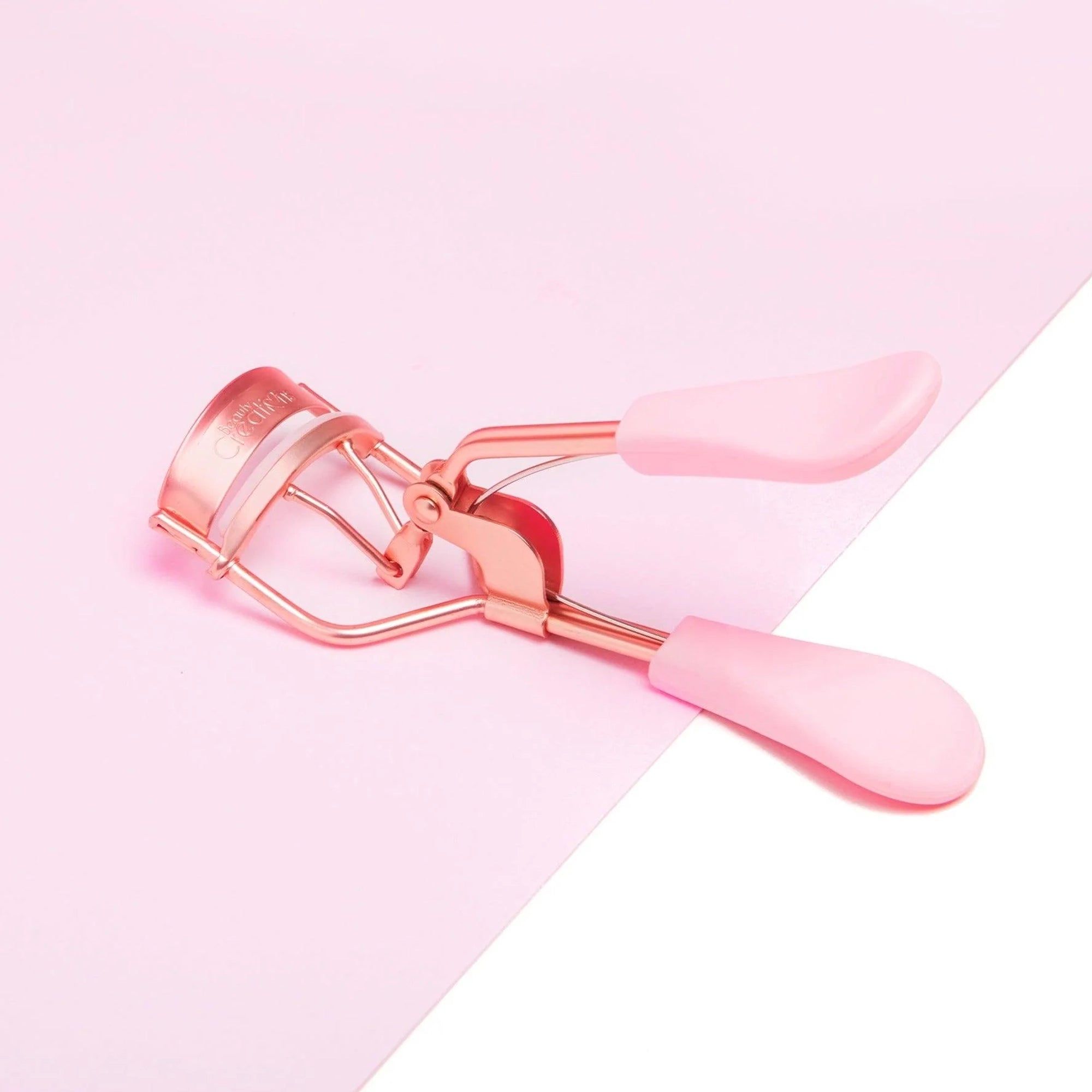 Beauty Creations Rose Gold Eyelash Curler with Soft Pink Comfort Grips & Silicone Pad