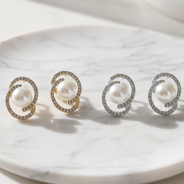 The Gala Clip-On Earrings | Sparkling Pave Pearl Statement