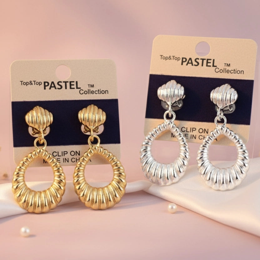 Textured Teardrop Clip-On Earrings | Vintage Ribbed Dangle
