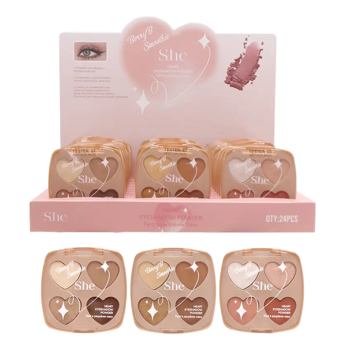 S.he Makeup Berry B Smoothie Heart Eyeshadow Powder Display Set