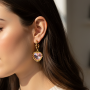 Vintage-Inspired Gold Twisted Hoop Heart Drop Earrings – Faux Opal Iridescent Charm Jewelry for Women (ER37240P)