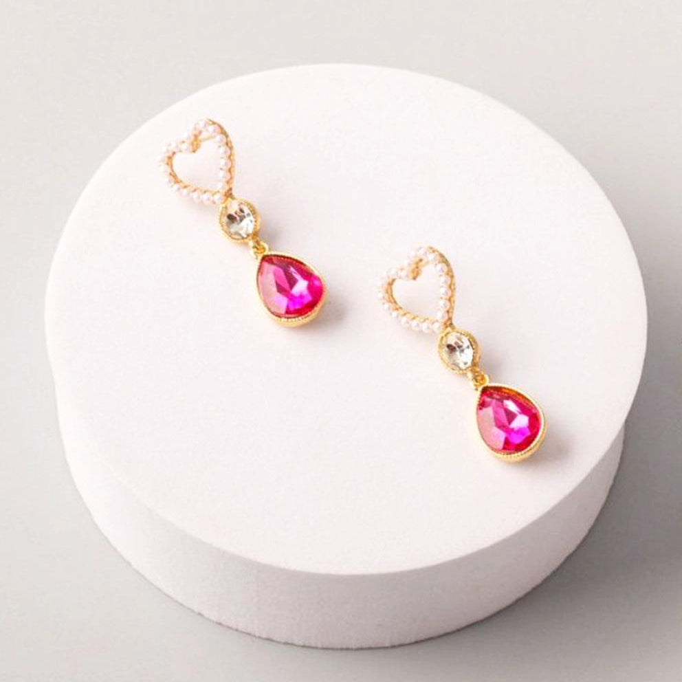 Dazzling Heart Drop Earrings - Sparkling Gemstone Collection