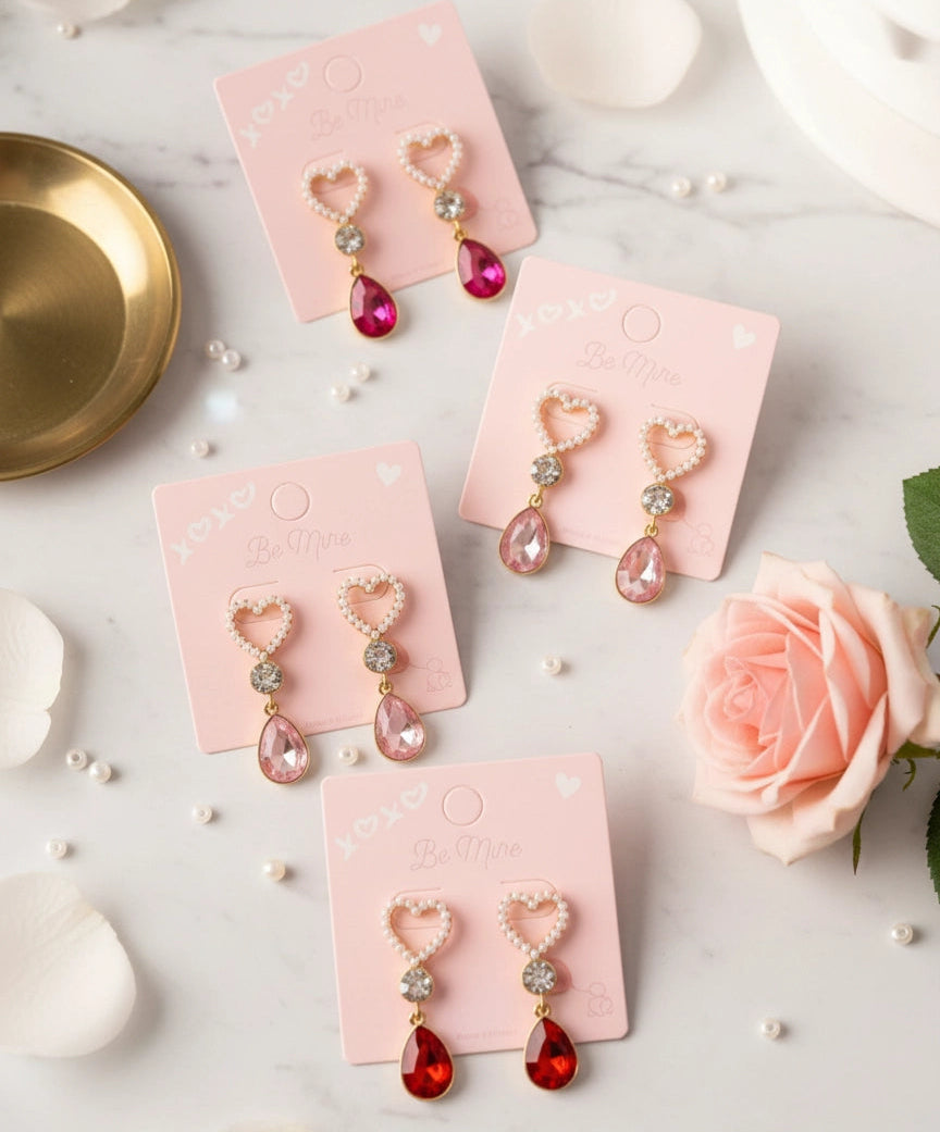 Dazzling Heart Drop Earrings - Sparkling Gemstone Collection