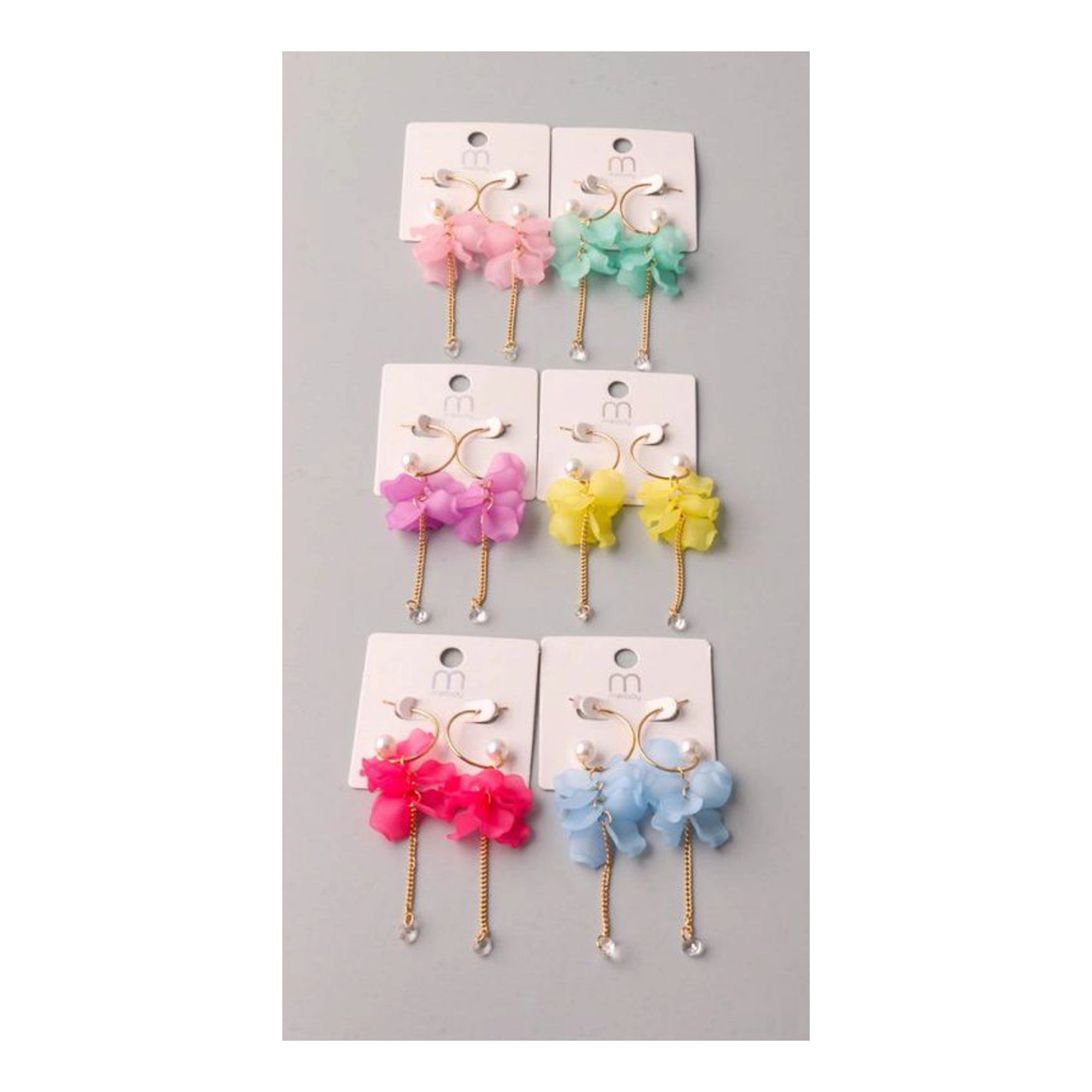 Floral Petal Tassel Hoop Earrings with Crystal Chain Accents (ER37816)