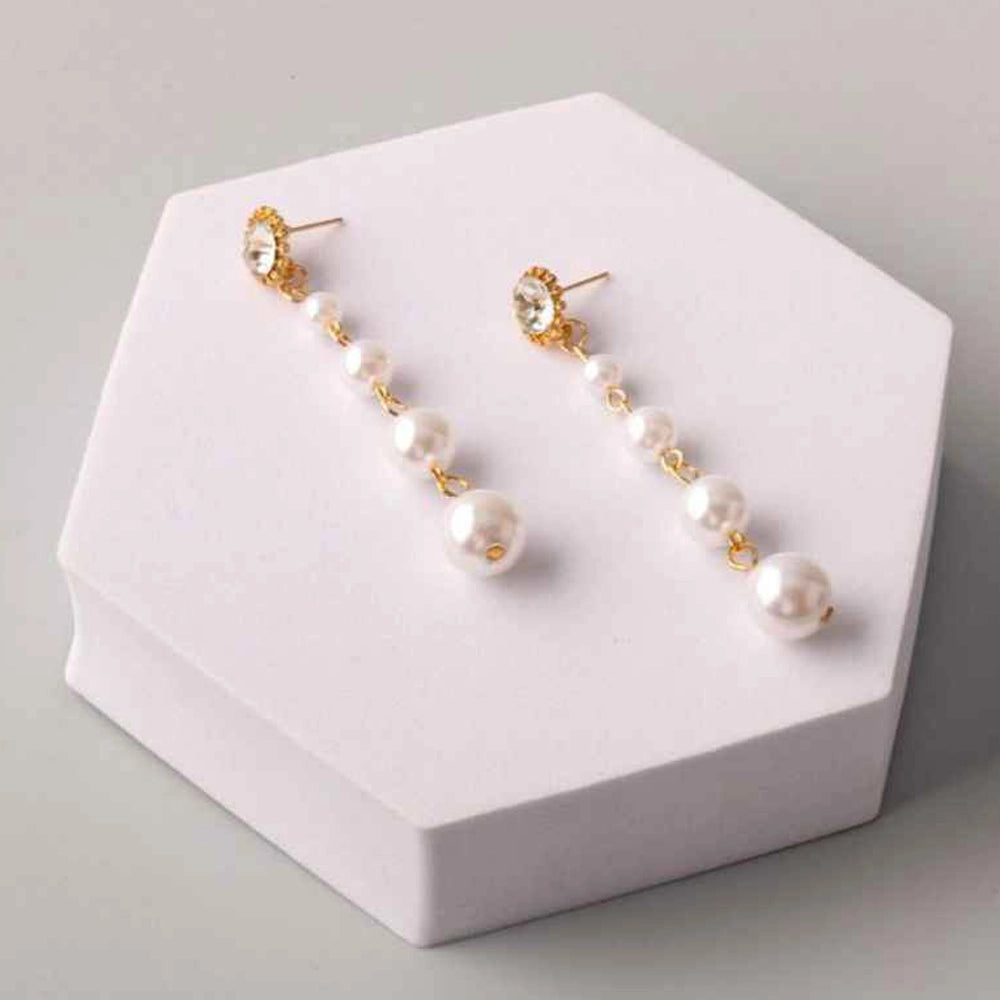 Elegant Graduated Pearl & Rhinestone Linear Drop Earrings (ER37882)
