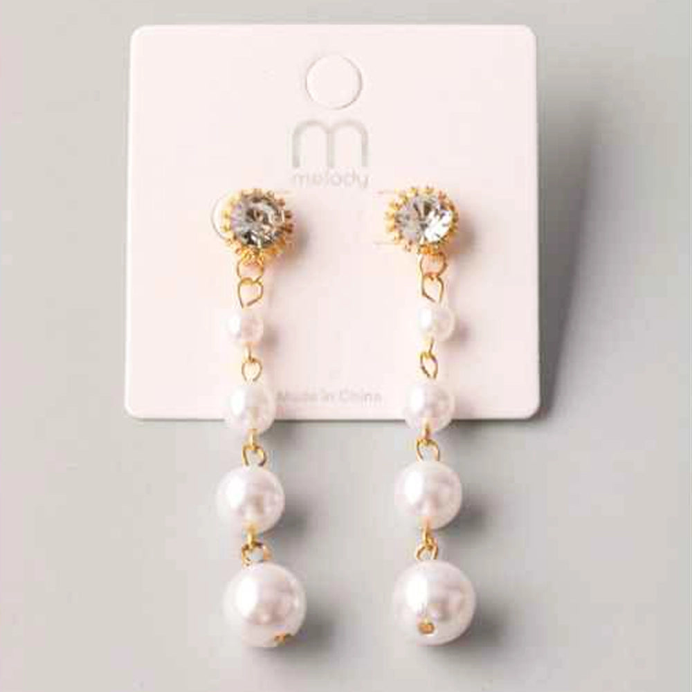 Elegant Graduated Pearl & Rhinestone Linear Drop Earrings (ER37882)