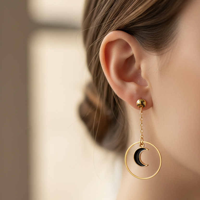 Celestial Galaxy Suspended Ring Drop Earrings - Gold & Silver Minimalist Jewelry ( ER38839GS)