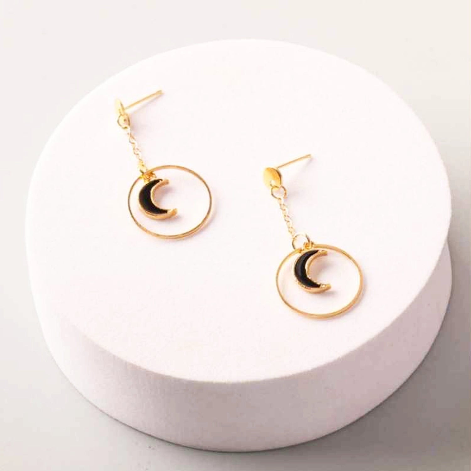 Celestial Galaxy Suspended Ring Drop Earrings - Gold & Silver Minimalist Jewelry ( ER38839GS)