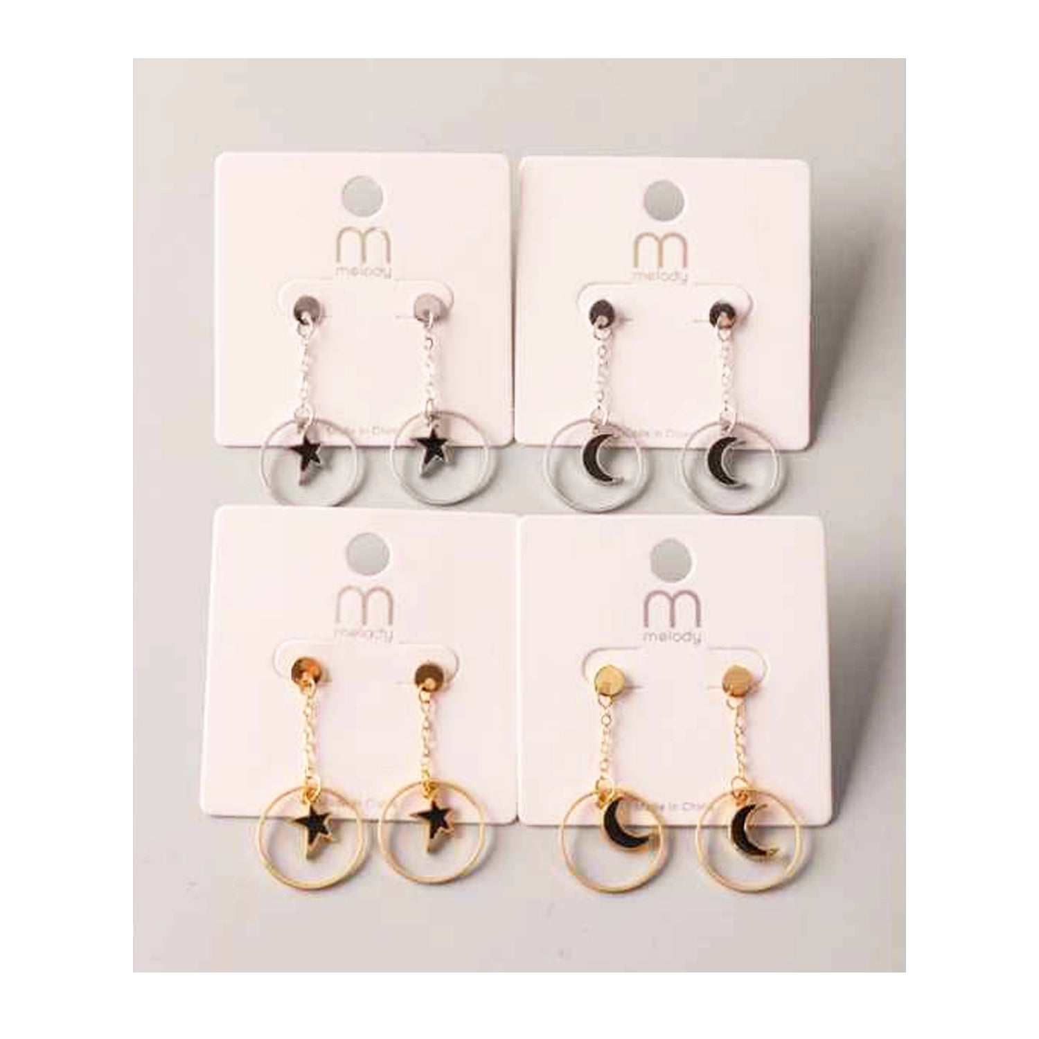 Celestial Galaxy Suspended Ring Drop Earrings - Gold & Silver Minimalist Jewelry ( ER38839GS)