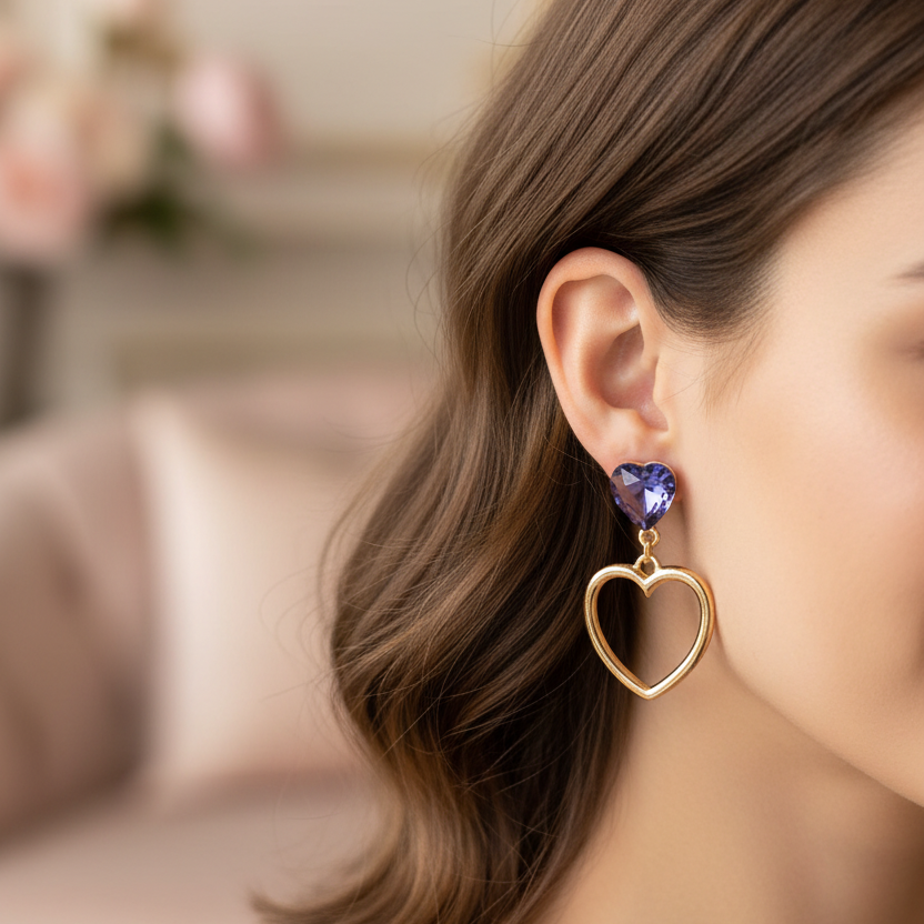 Sparkling Dual-Heart Crystal Drop Earrings - Elegant Geometric Jewelry (ER38959)