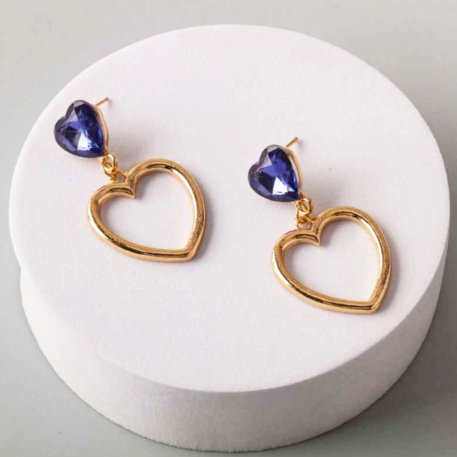 Sparkling Dual-Heart Crystal Drop Earrings - Elegant Geometric Jewelry (ER38959)