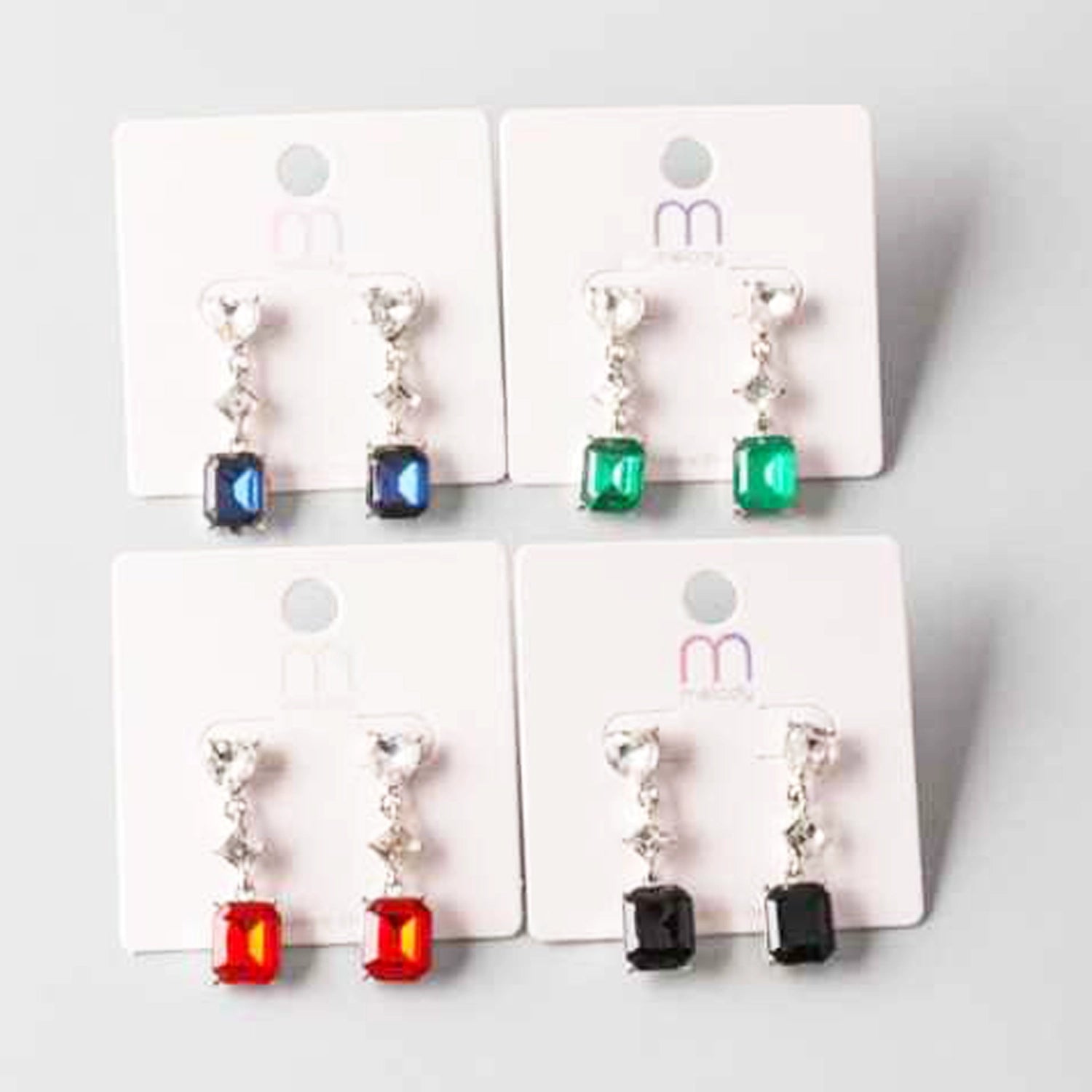 Elegant Crystal Heart & Emerald-Cut Drop Earrings | Geometric Statement Jewelry (ER39166)