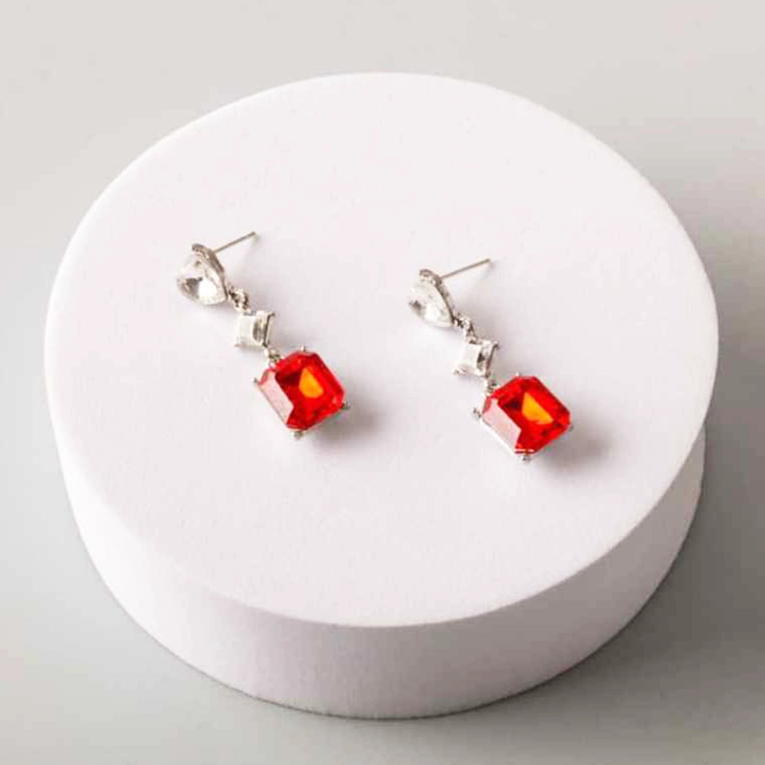 Elegant Crystal Heart & Emerald-Cut Drop Earrings | Geometric Statement Jewelry (ER39166)