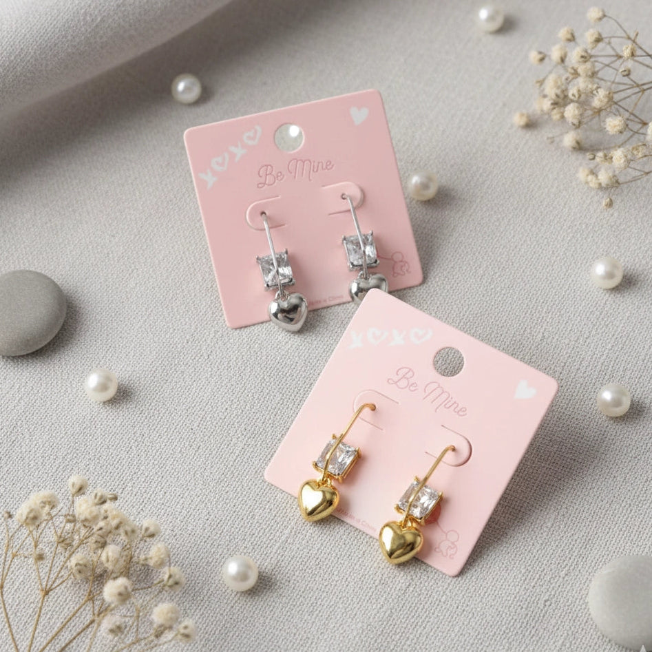 Dainty Heart Drop Earrings - Cubic Zirconia & Gold-Tone Finish