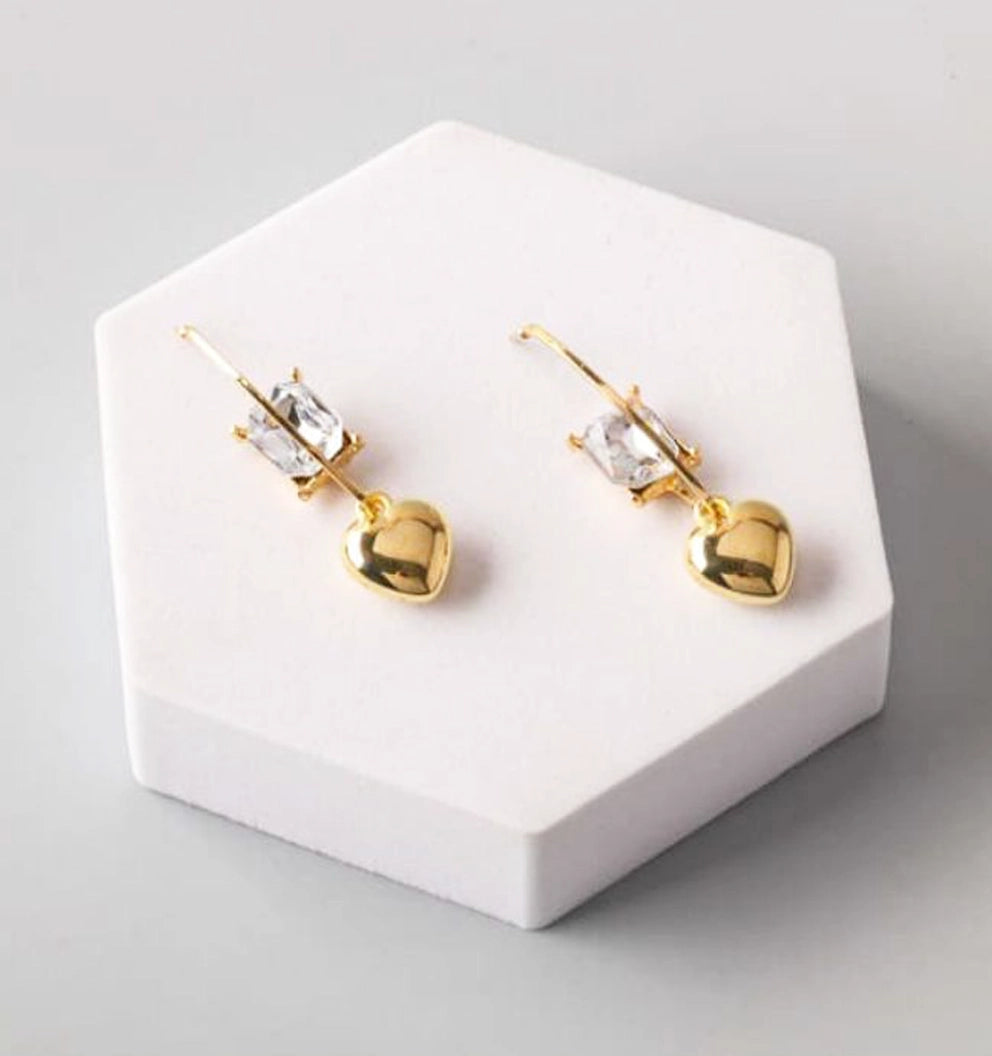 Dainty Heart Drop Earrings - Cubic Zirconia & Gold-Tone Finish