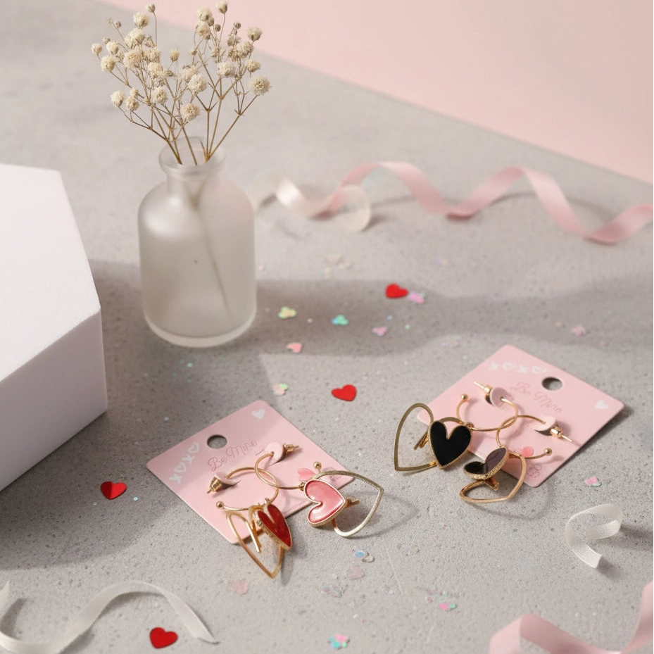 Two-Tone Heart Hoop Earring Set - "Be Mine" Collection