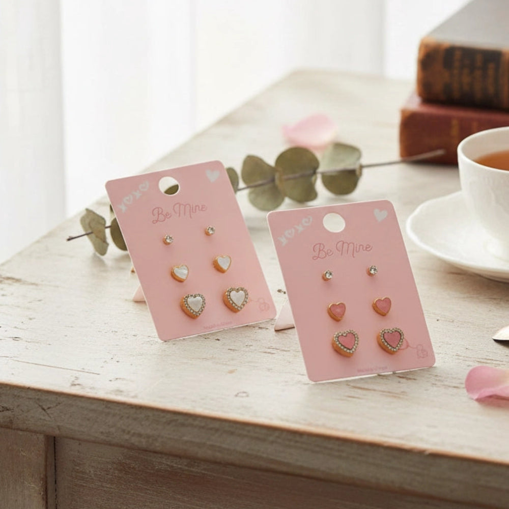 Be Mine Valentine Heart Stud Earring Set (2 Colors)