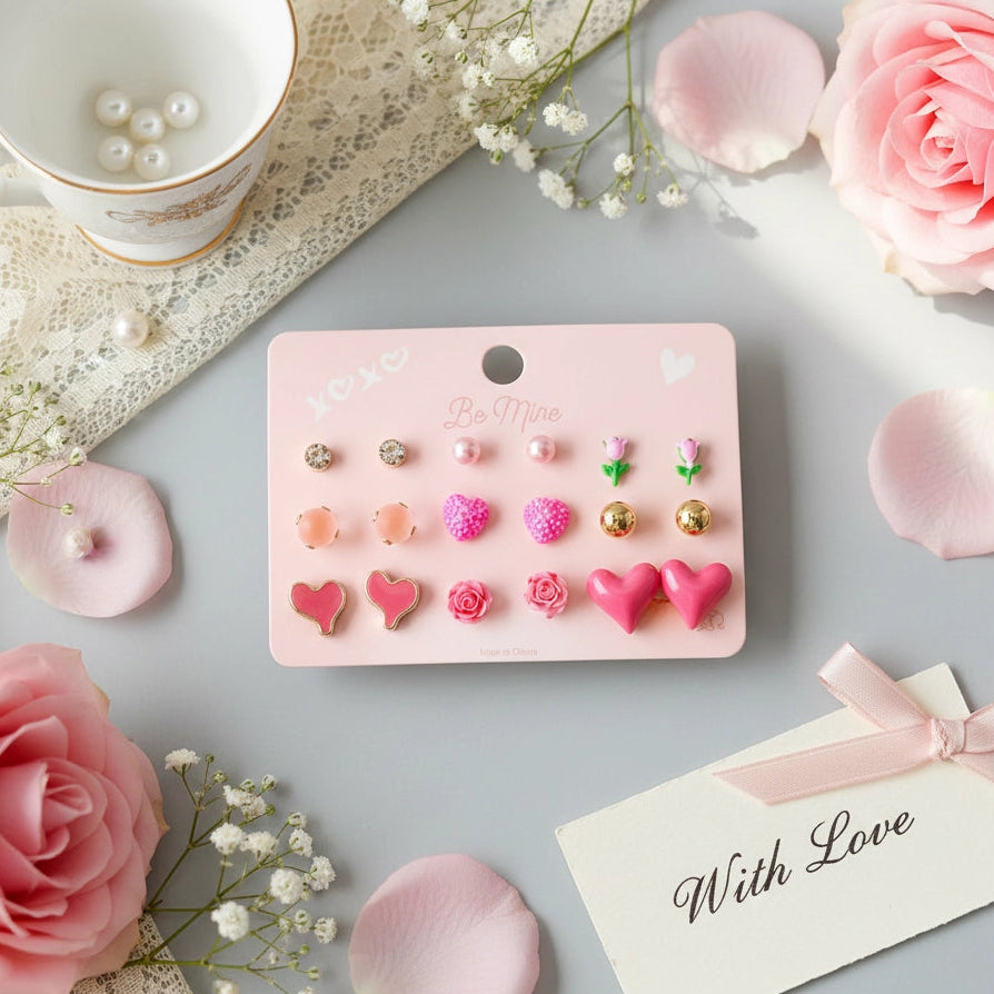 Sweetheart Stud Set: 'Be Mine' 6-Pair Valentine's Earring Collection