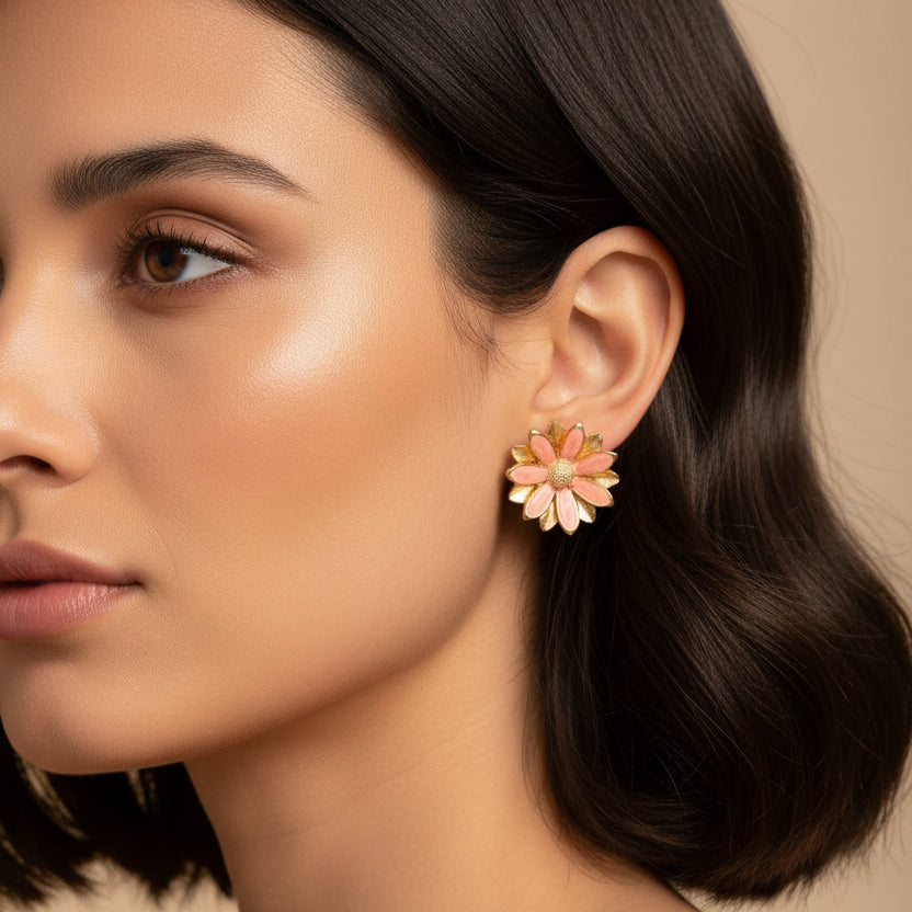 Vintage-Inspired Mum Flower Enamel Stud Earrings – Floral Boho Jewelry (ER39530)