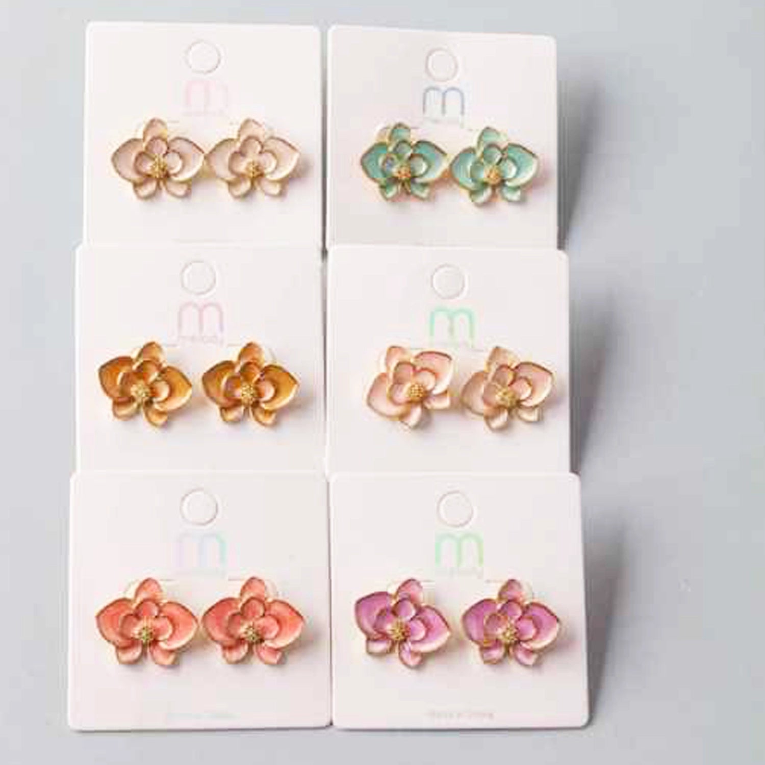 Layered Enamel Orchid Stud Earrings - 3D Floral Gold-Toned Jewelry in 6 Colors (ER39532)