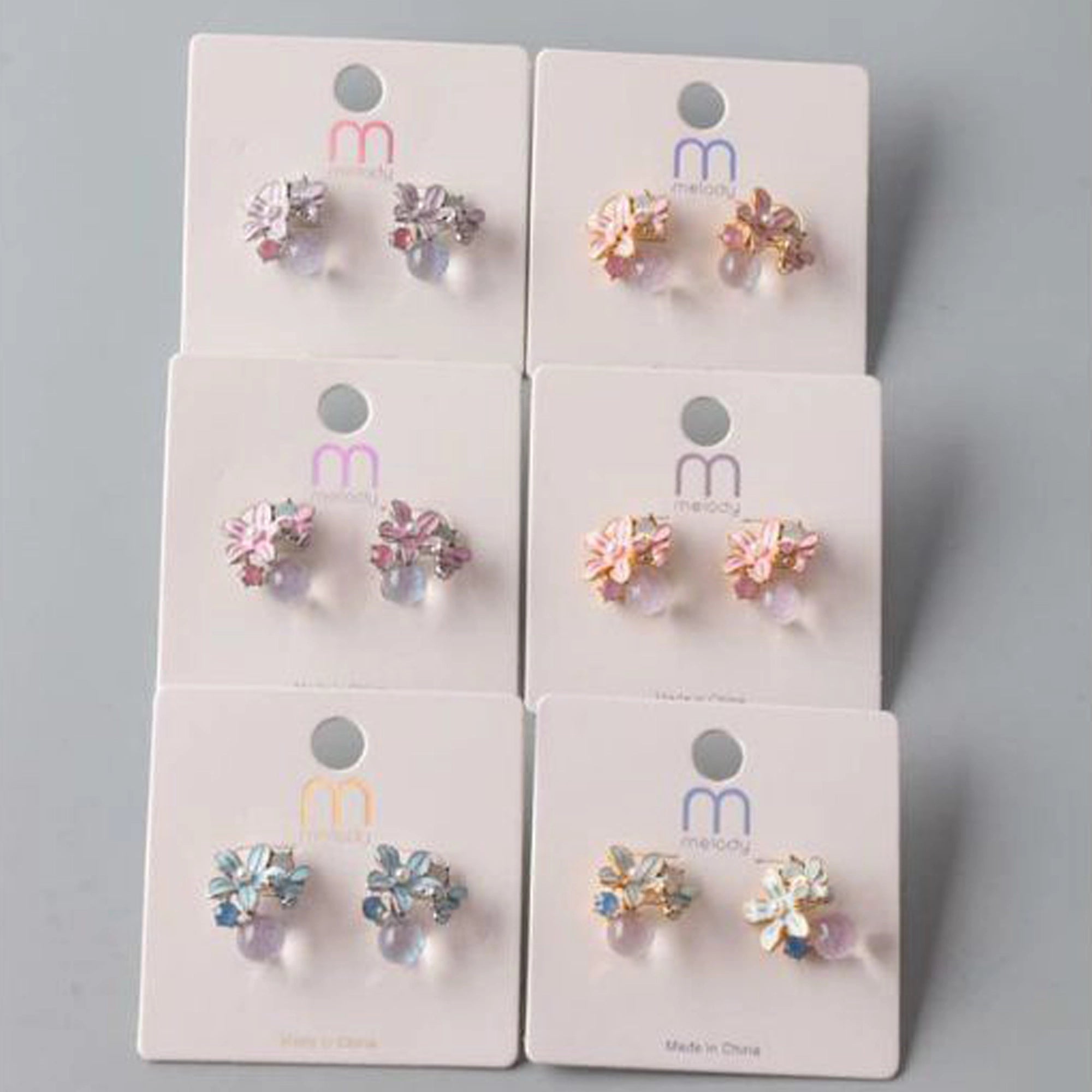 Marble Lily Cluster Floral Stud Earrings – Pastel Enamel & Pearl Accents (ER39545)