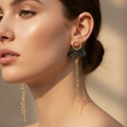 Elegant Shell & Ball Chain Tassel Drop Earrings - Black and Gold (ER39654)