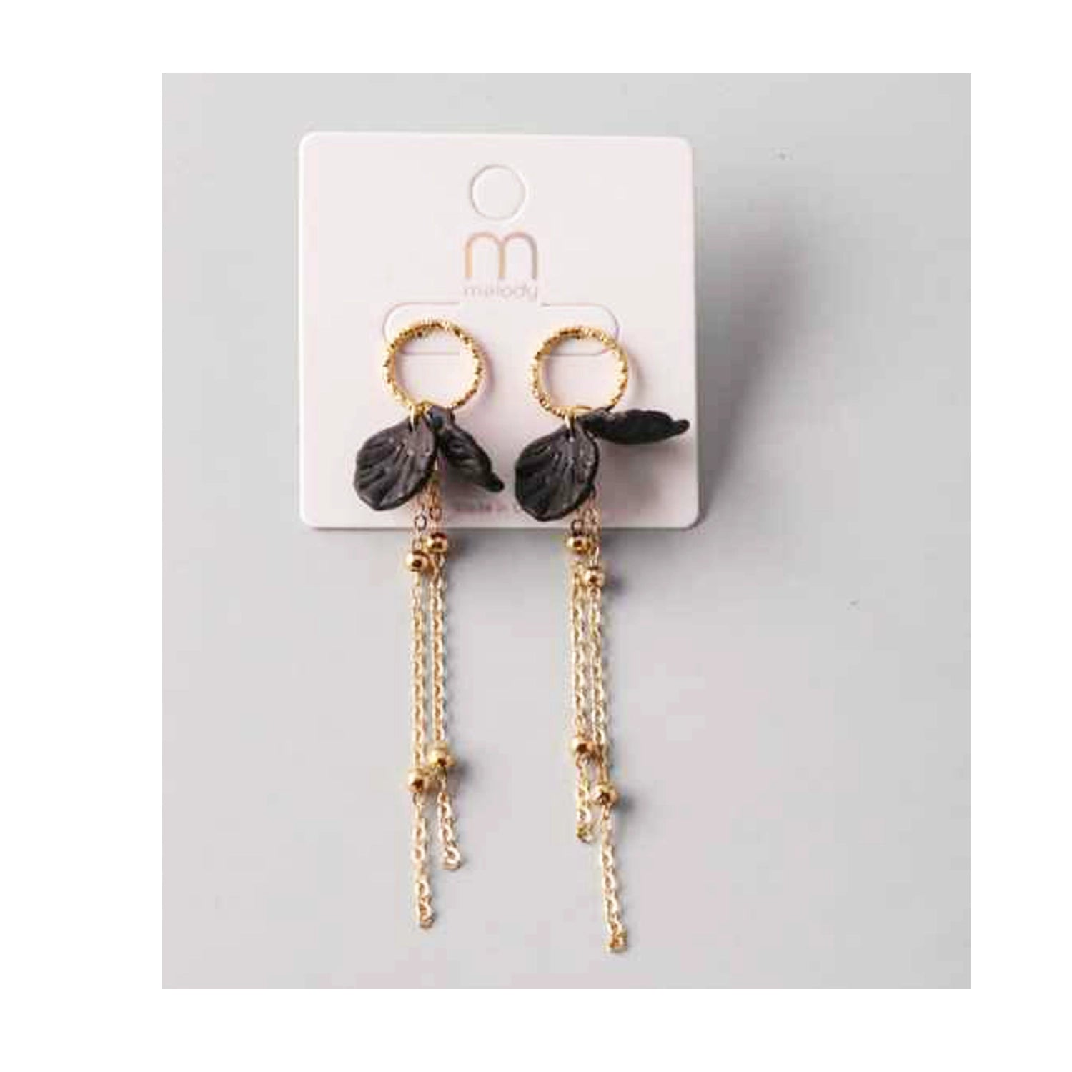 Elegant Shell & Ball Chain Tassel Drop Earrings - Black and Gold (ER39654)