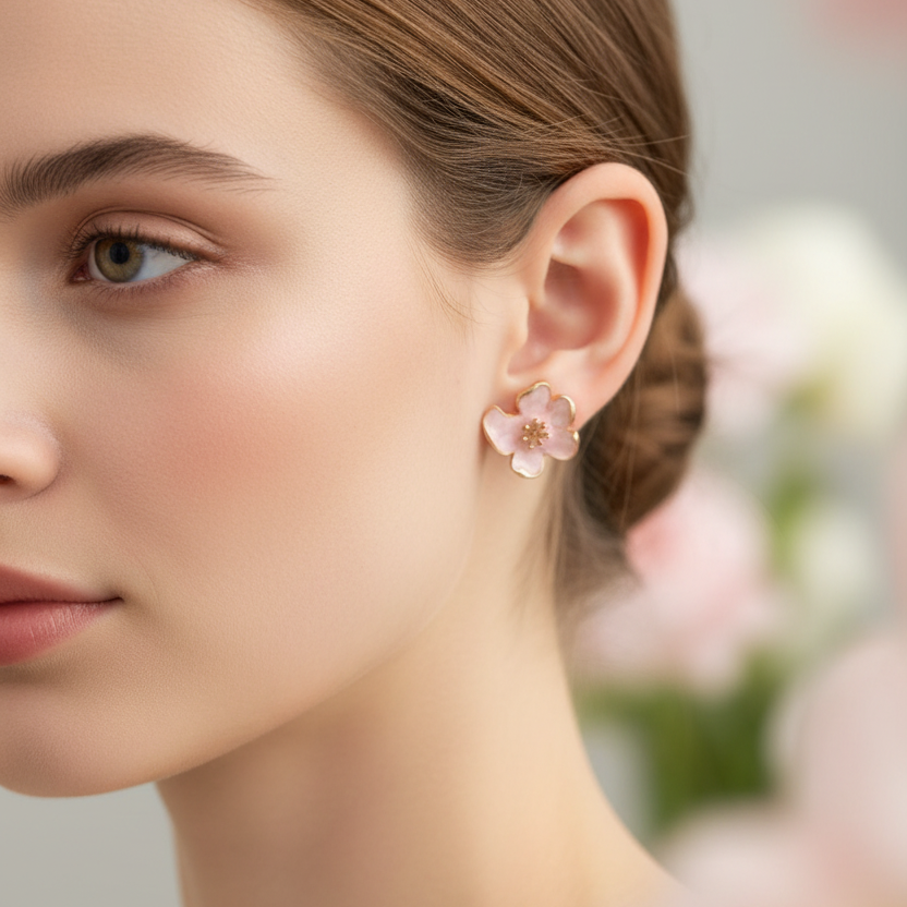 Sculpted Enamel Floral Buttercup Stud Earrings (ER39694)