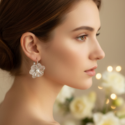 Metal Frost Petunia Floral Hoop Earrings with Pearl Center (ER39712GS)