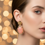 Boho Hammered Gold and Faux Gemstone Drop Earrings – Elegant Oval Resin Pendant Statement Earrings (4-Color Assortment Pack) (ER39761)
