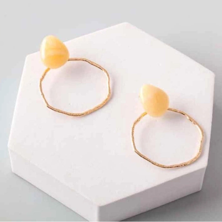 Arrow Gem Molten Hoop Earrings - Organic Shape Drop Earrings with Natural Stone Accents (Pack of 4 Styles) (ER39767)