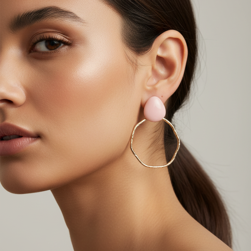 Arrow Gem Molten Hoop Earrings - Organic Shape Drop Earrings with Natural Stone Accents (Pack of 4 Styles) (ER39767)