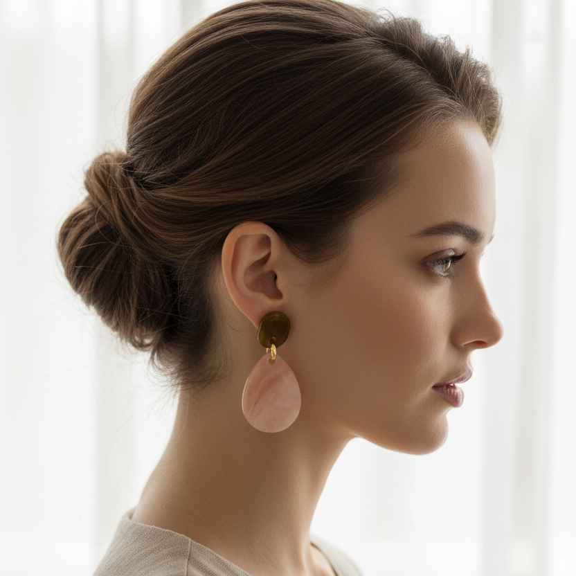 Acrylic Granite Teardrop Drop Earrings – Two-Tone Geometric Statement Jewelry (ER39771)