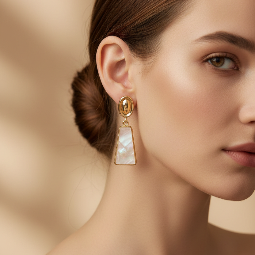 Elegant Opal Trapezoid Drop Earrings – Gold-Tone Iridescent Dangle Earrings (ER39787)