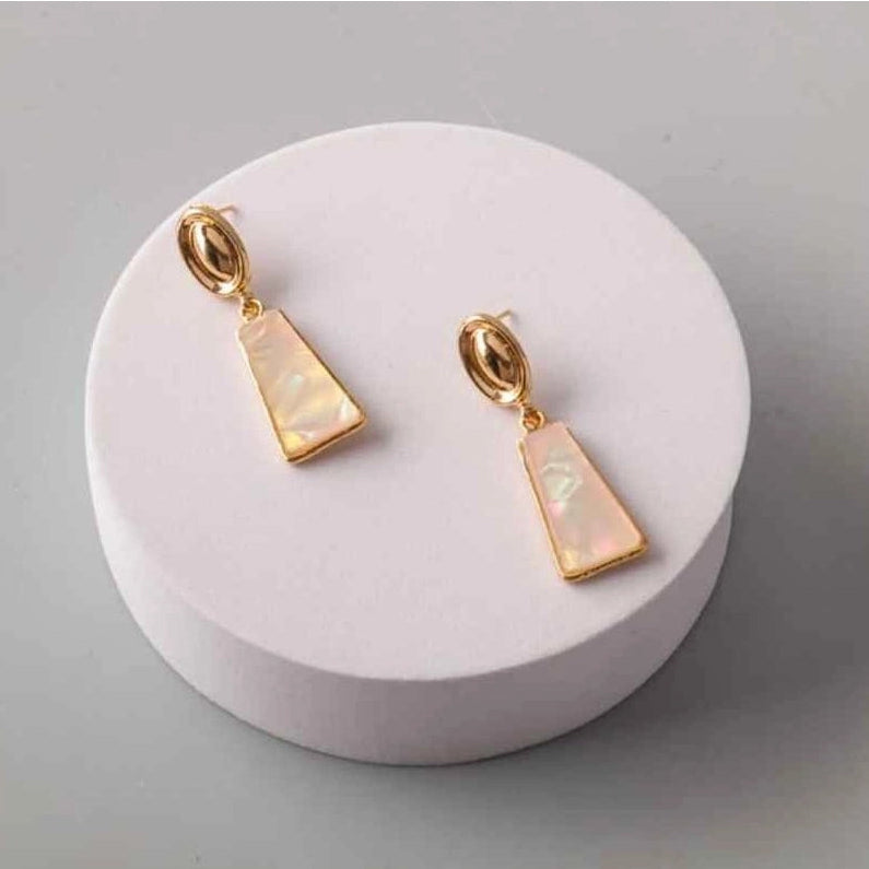 Elegant Opal Trapezoid Drop Earrings – Gold-Tone Iridescent Dangle Earrings (ER39787)
